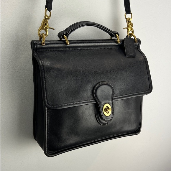 Coach Handbags - Vintage Coach Willis 9927 Top Handle Satchel Bag Crossbody Black Brass USA Made